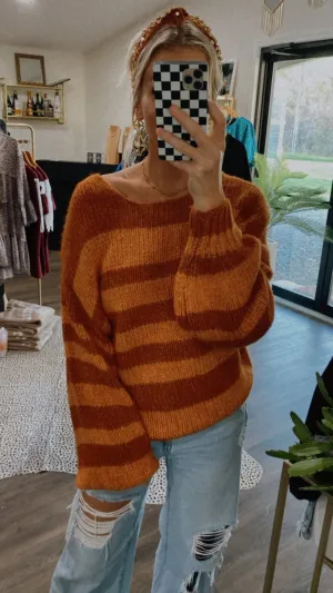 Autumn Oversized Stripe Sweater in Pumpkin