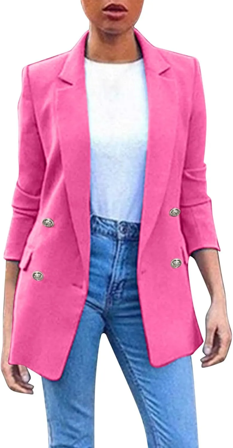 Blazer for Women Button 3/4 Sleeve Pocket Lapel Elegant Trendy Comfortable Solid Color Stylish Suit Jackets