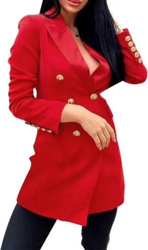Blazer for Women Button Long Sleeve Lapel Pocket Mid-Length Style Elegant Trendy Elegant Simple Fashion Work Suit