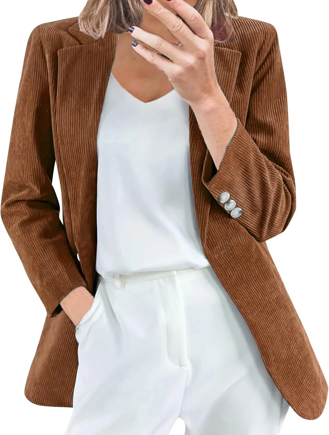 Blazer for Women Long Sleeve Lapel Tighten Waist Mid-Length Style Elegant Trendy Elegant Soft Comfy Dressy Work Suit