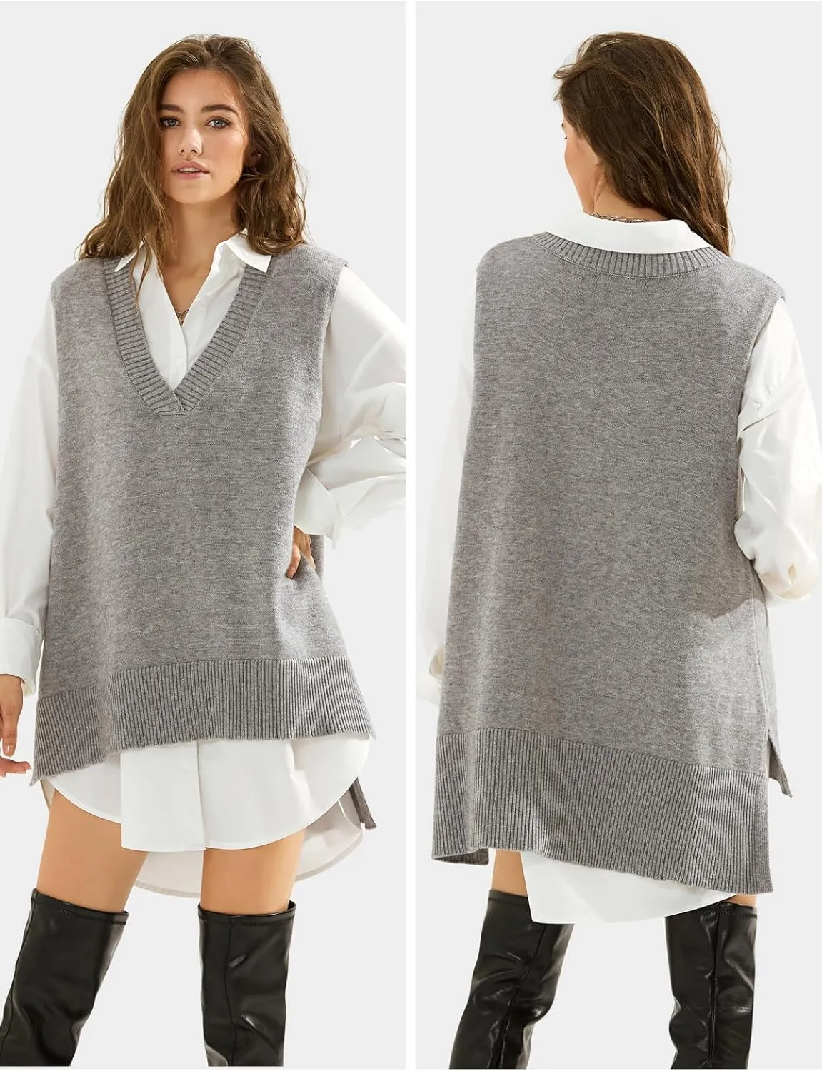 EXLURA Womens Oversized Sweater Vest Knit V Neck Tunic Casual Sleeveless Long Pullover Tank Tops Winter Spring Trendy 2025