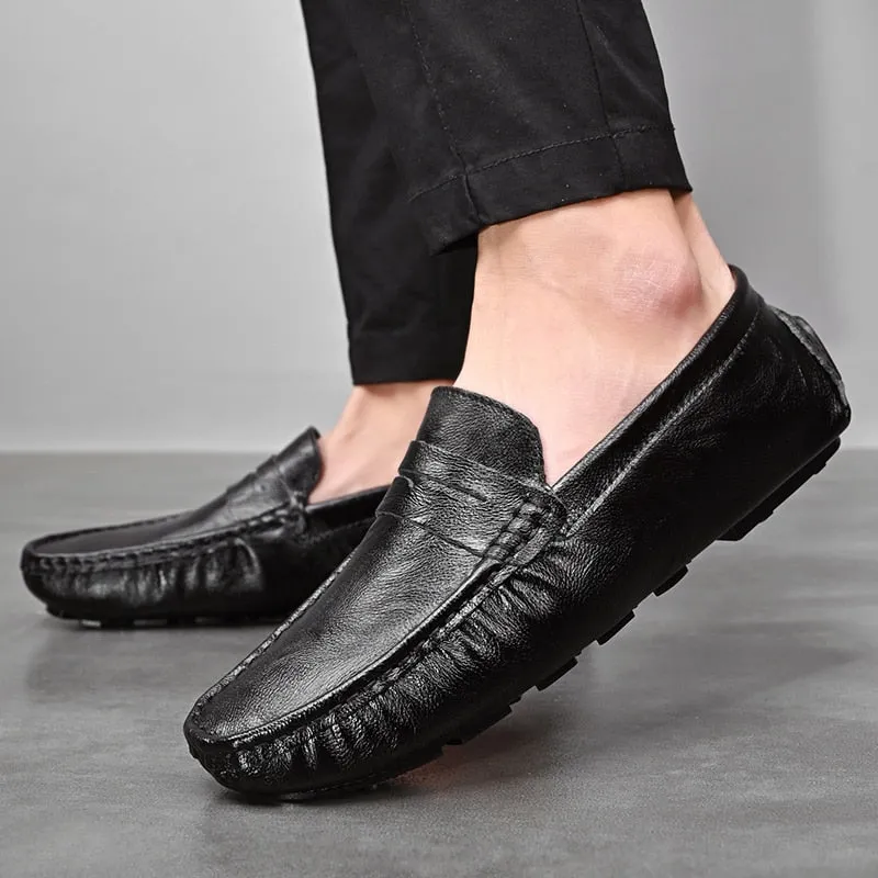 Hnzxzm Brand Leather Men's Shoes Loafers Slip-On Dress Shoes Men's Moccasin High Quality Black Outdoor Fashion Soft Sole Casual Shoes