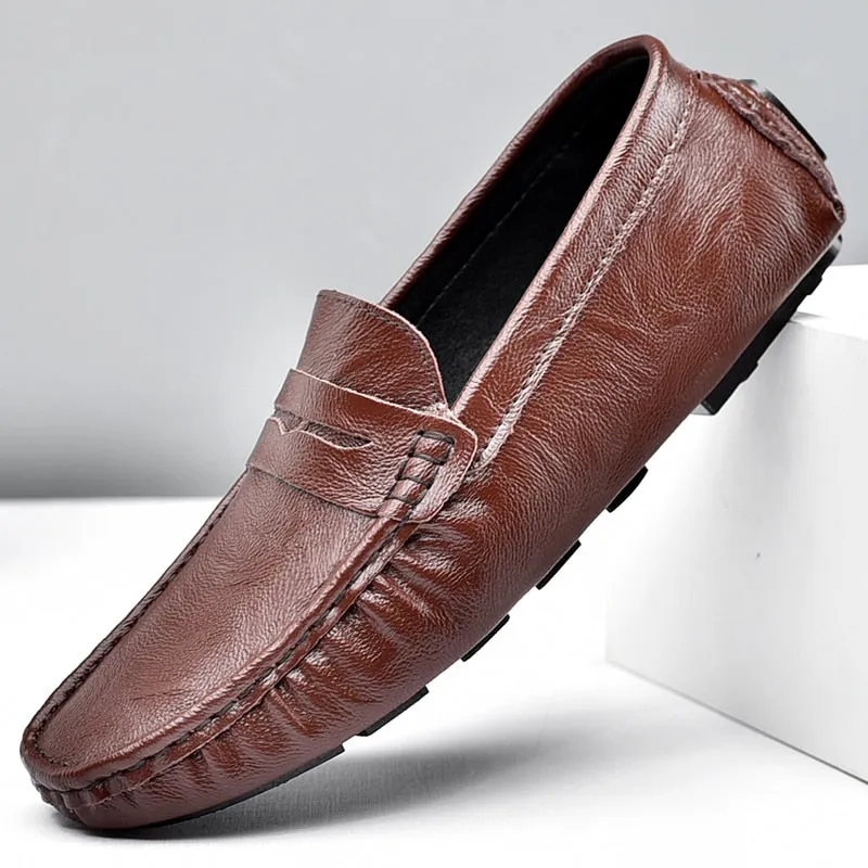 Hnzxzm Brand Leather Men's Shoes Loafers Slip-On Dress Shoes Men's Moccasin High Quality Black Outdoor Fashion Soft Sole Casual Shoes