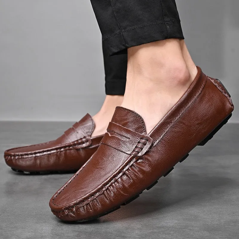 Hnzxzm Brand Leather Men's Shoes Loafers Slip-On Dress Shoes Men's Moccasin High Quality Black Outdoor Fashion Soft Sole Casual Shoes