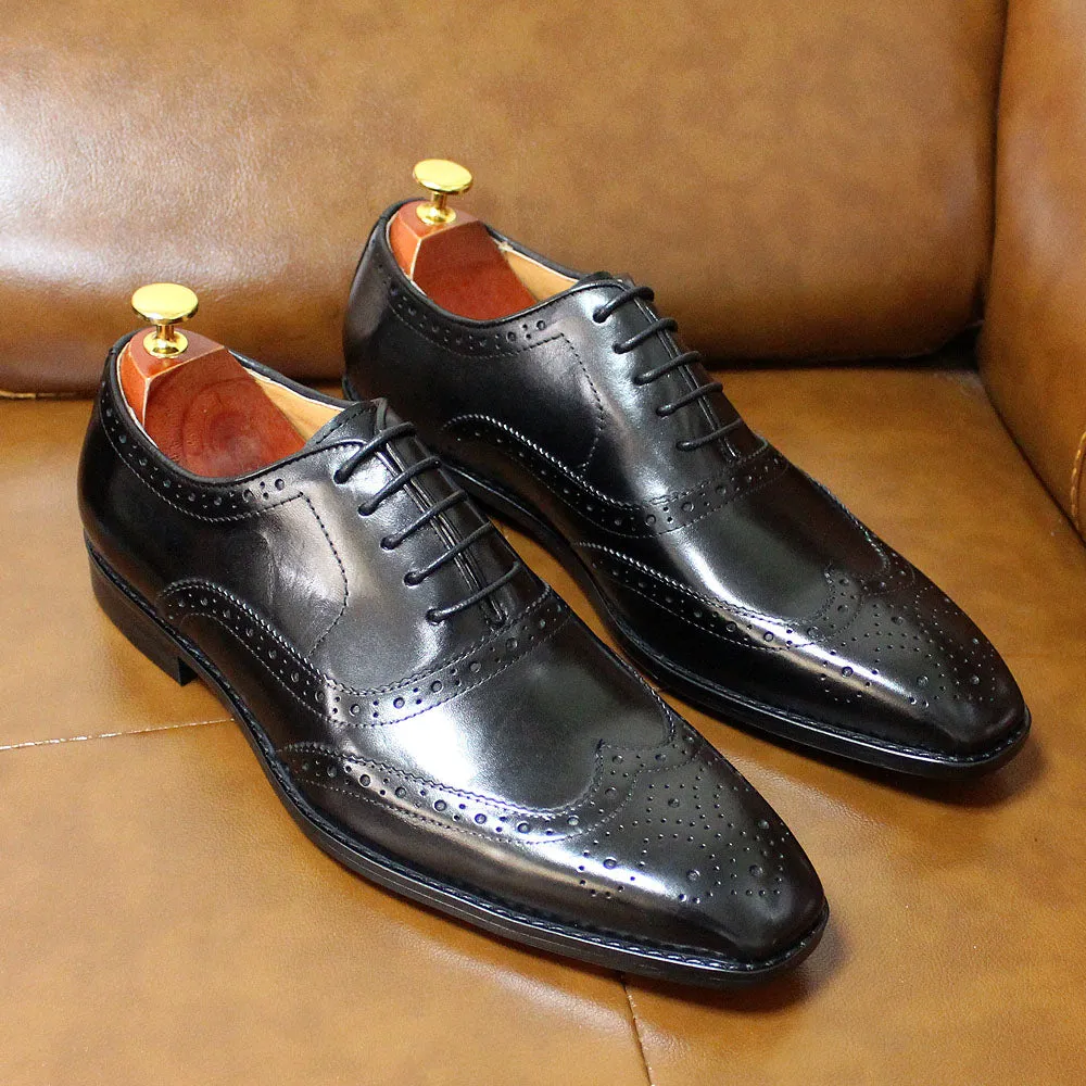 Hnzxzm Size 6-13 Handmade Mens Wingtip Oxford Shoes Genuine Calf Leather Traditional Brogue Dress Shoes Wedding Formal Shoes for Men