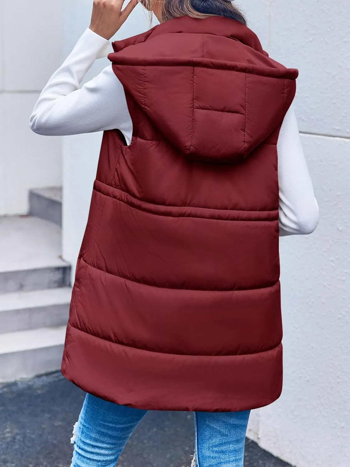 Inorin Womens Quilted Puffer Vests Hooded Sleeveless Long Outwear Jacket Zip Up Winter Coat with Pockets