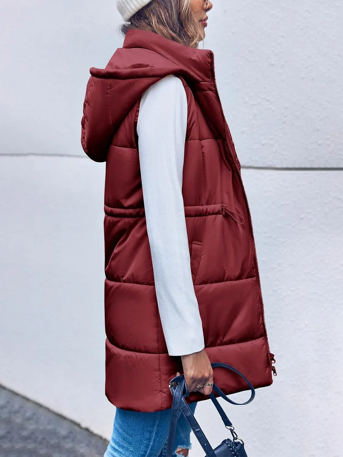 Inorin Womens Quilted Puffer Vests Hooded Sleeveless Long Outwear Jacket Zip Up Winter Coat with Pockets