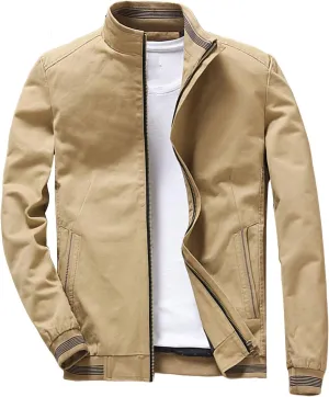 JEsilunmaMY Men's Casual Cotton Jacket Zip Up Slim Fit Lightweight Sportswear Fall Coat Loose Washed Flight Bomber Jacket
