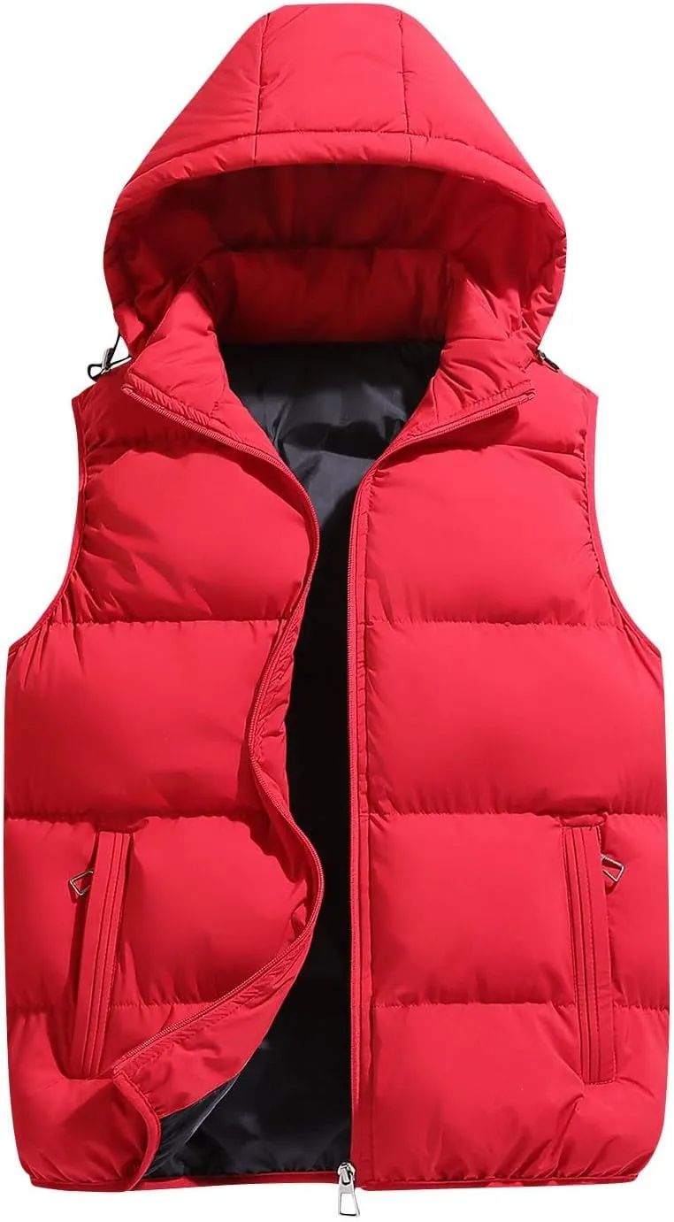 Lmdudan Men's Quilted Puffer Vest Thicken Warm Winter Coat with Hood 2024 Fashion Sleeveless Casual Zip Up Jacket Outerwear