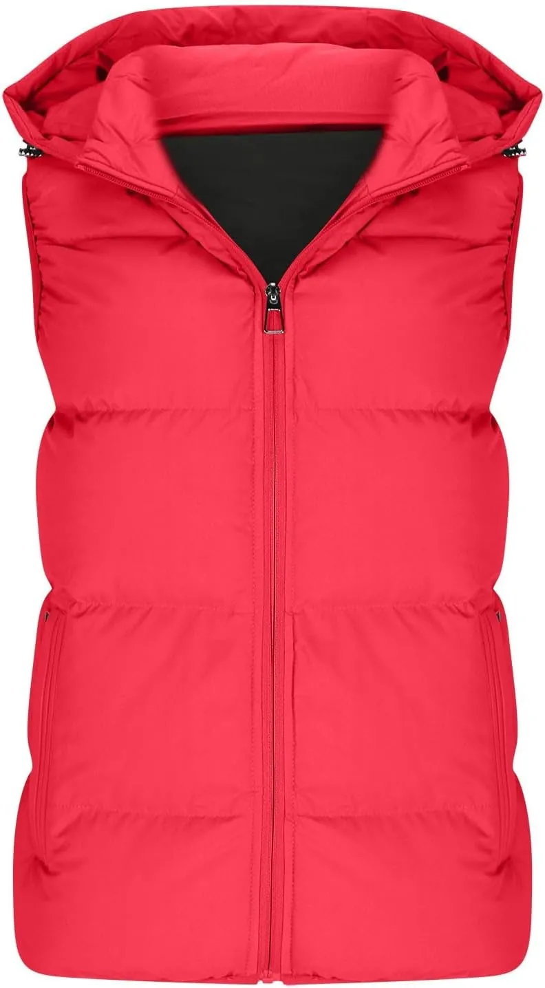 Lmdudan Men's Quilted Puffer Vest Thicken Warm Winter Coat with Hood 2024 Fashion Sleeveless Casual Zip Up Jacket Outerwear