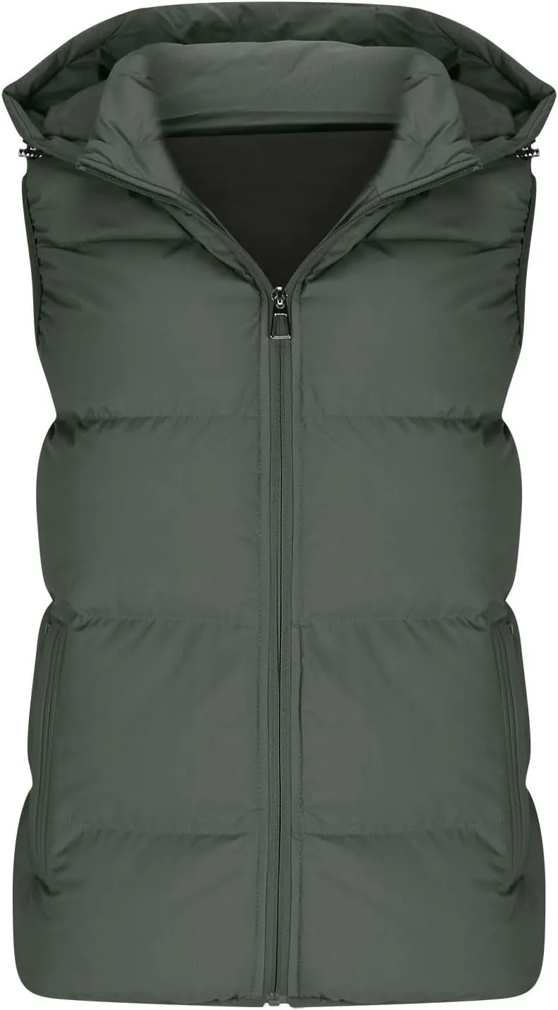 Lmdudan Men's Quilted Puffer Vest Thicken Warm Winter Coat with Hood 2024 Fashion Sleeveless Casual Zip Up Jacket Outerwear