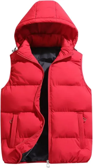 Lmdudan Men's Quilted Puffer Vest Thicken Warm Winter Coat with Hood 2024 Fashion Sleeveless Casual Zip Up Jacket Outerwear