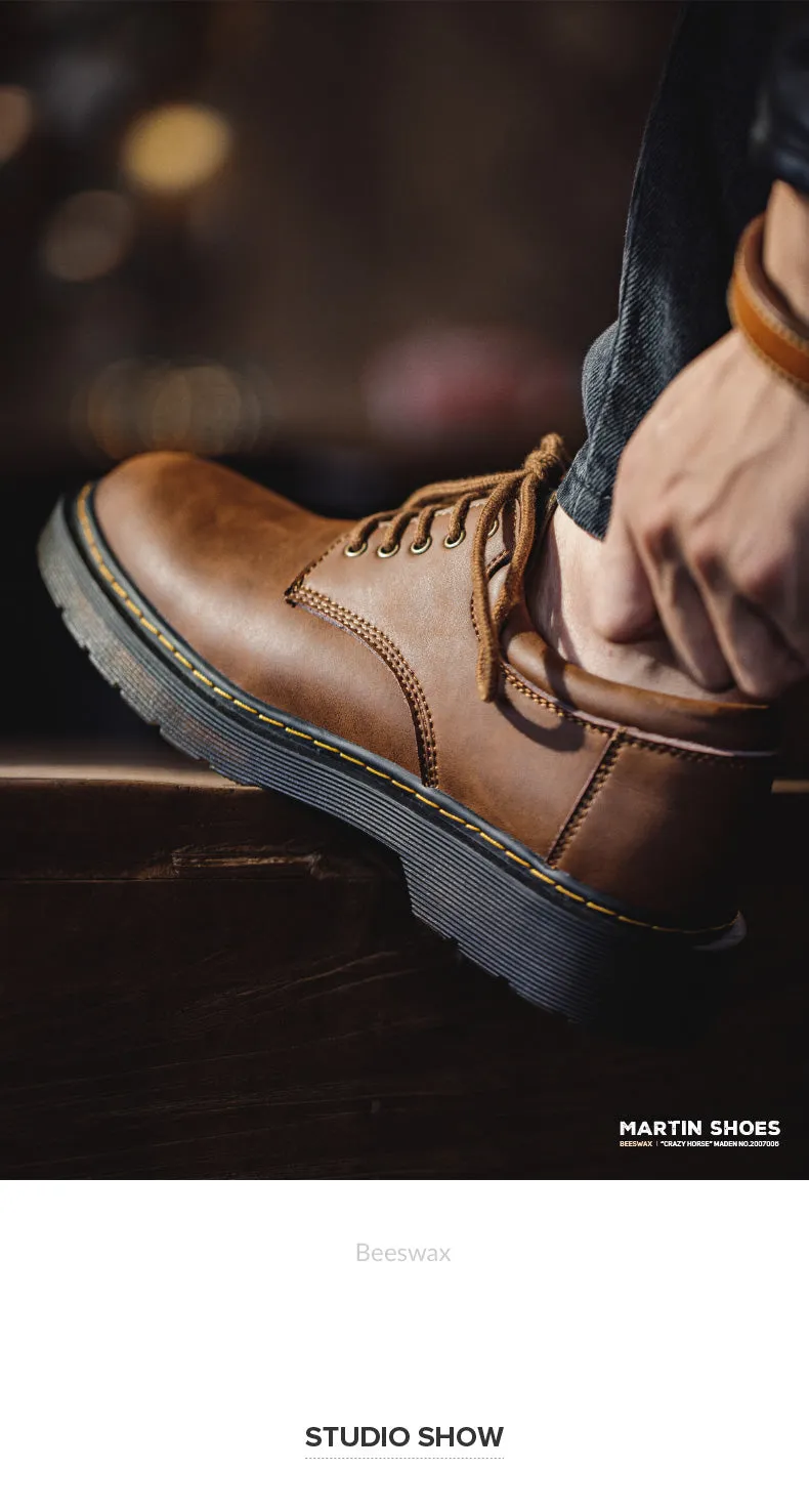 Maden Shoes Spring Autum  New Leisure Leather Shoes Men's Trend Big Head Tide Shoes Men British Wind Low Help Shoes