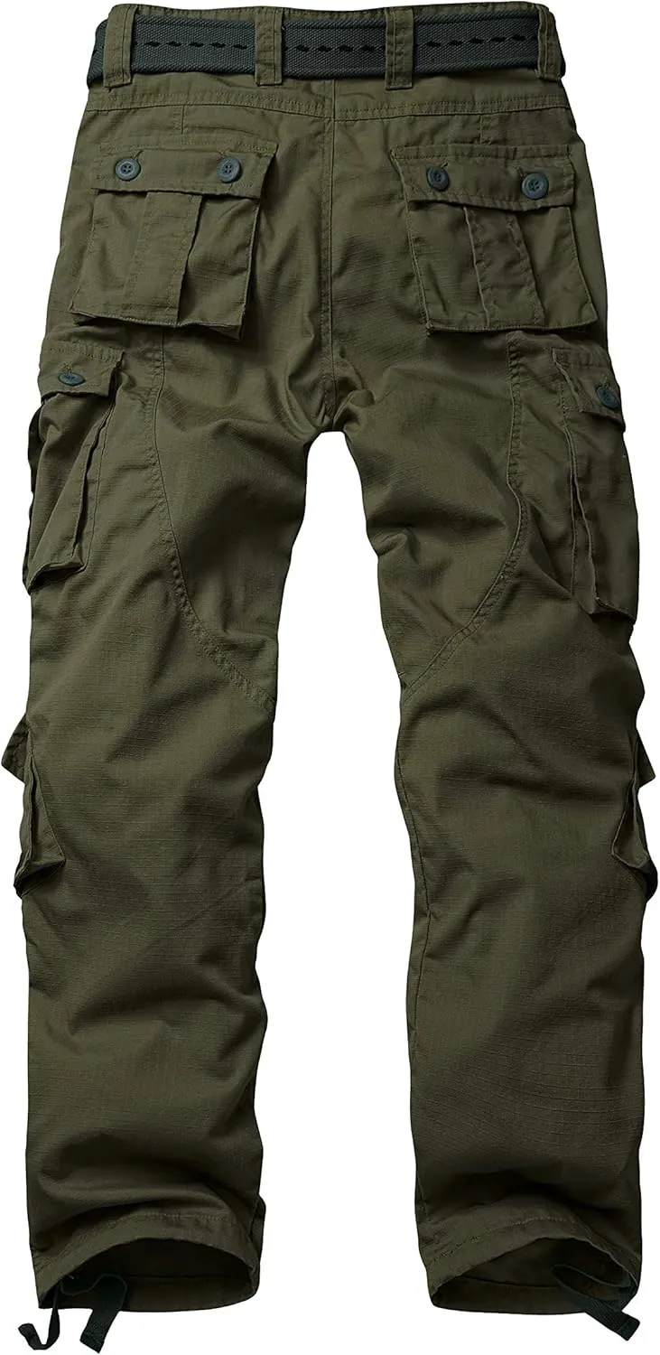 Men's Fleece Lined Camo Hiking Tactical Ripstop Pants Winter Outdoor Work Cargo Pants with 8Pockets No Belt