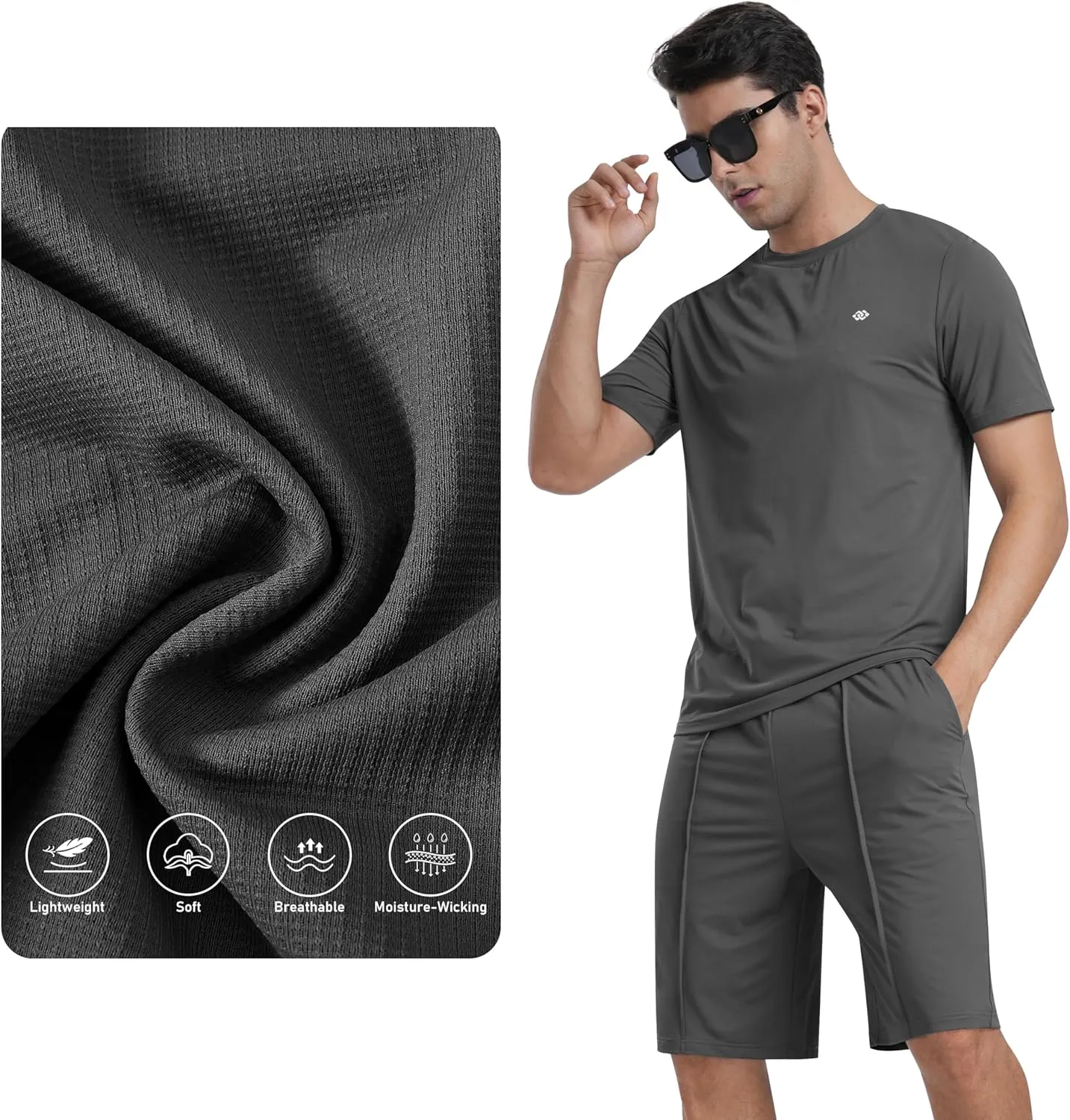 MoFiz Mens Tracksuits 2 Piece Short Set Outfits Cozy Lightweight Sweatsuits Active Running Sports Casual Sets