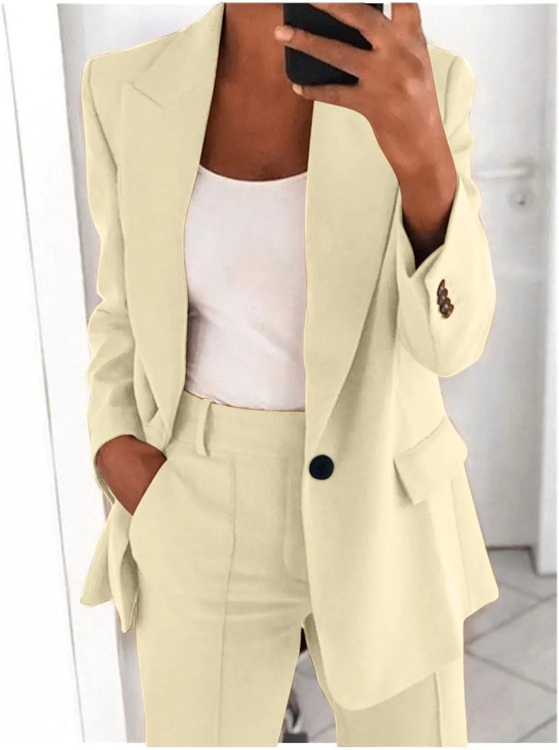 Oversized Blazers for Women Casual Open Front Button Suit Jackets Long Sleeve Lapel Jackets with Pockets