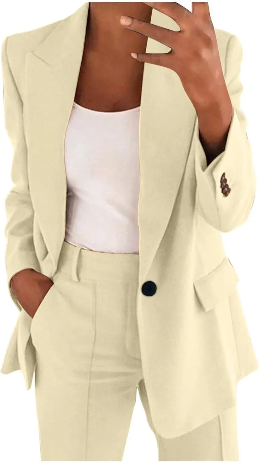 Oversized Blazers for Women Casual Open Front Button Suit Jackets Long Sleeve Lapel Jackets with Pockets