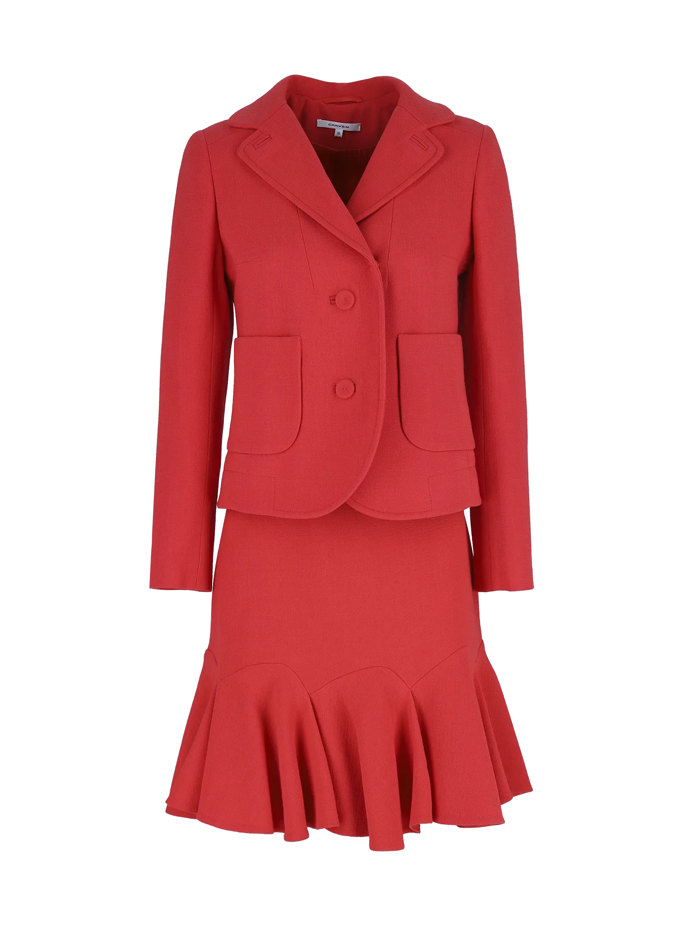 single-breasted skirt suit