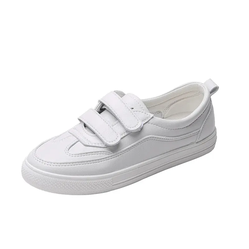 Sohiwoo double belt white leather shoes woman hook&loop sneakers spring autumn casual design flat espadrilles women smll white shoes