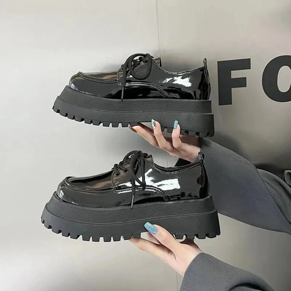 Sohiwoo Japanese Harajuku Style Pumps for Women Fashion Casual New Designer Autumn Winter Patent Leather Platform Shoes Loafers Women