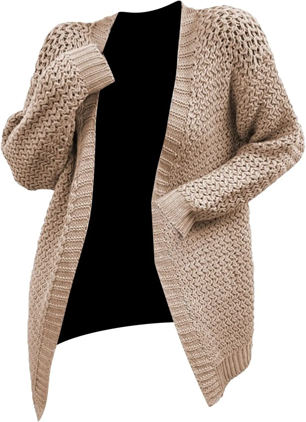 Womens Classic Long Sleeve Knit Cardigan Sweaters Casual Open Front Cardigan Cable Knit Chunky Outwear Lightweight Coats