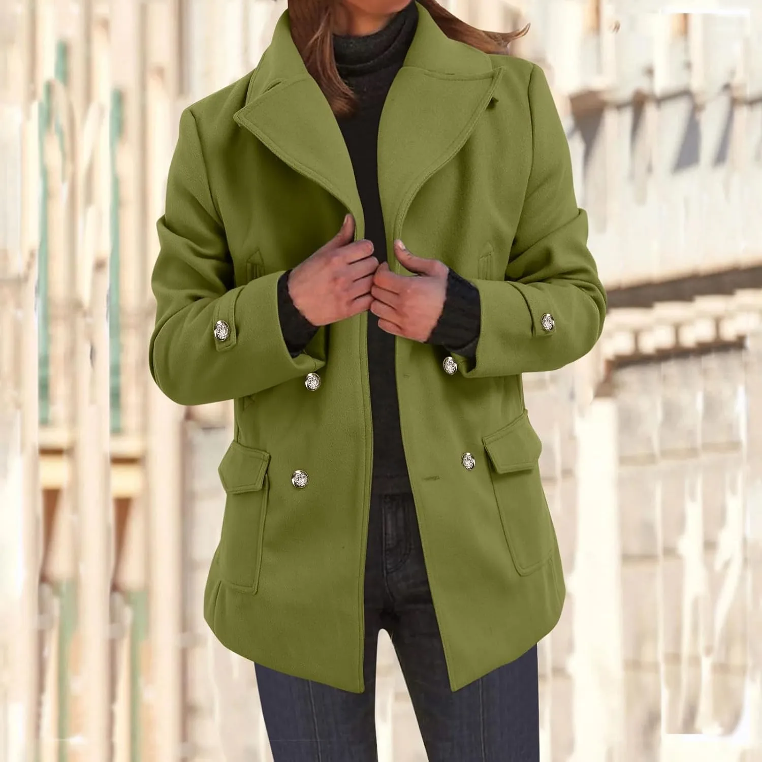Women's Elegant Blazers Single Breasted Coat 2024 Winter Mid Woolen Overcoat Work Office Pea Jackets Overcoats