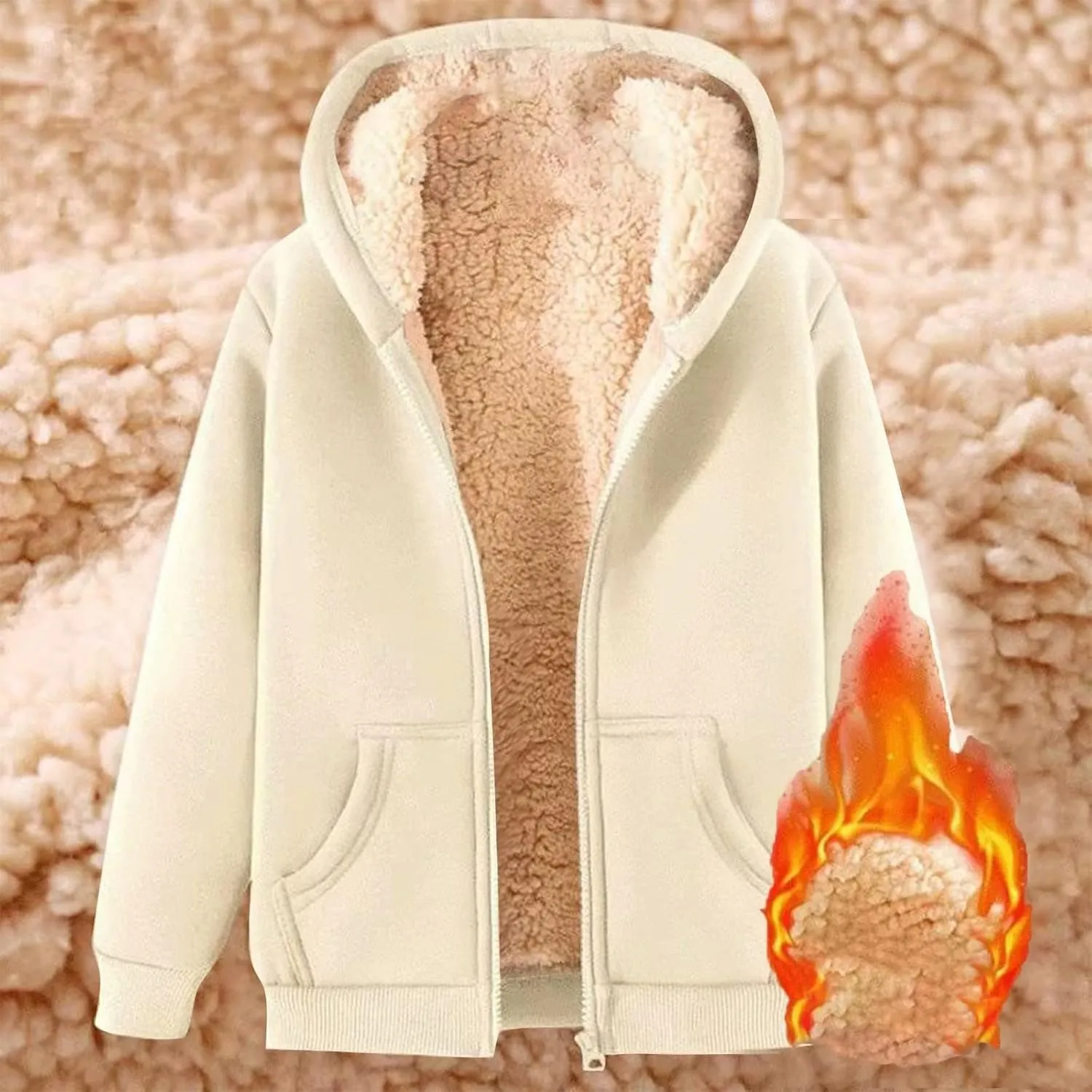 Womens Fleece Lined Jacket Oversized Full Zip Long Sleeve Hooded Outwear Casual Thicken Warm Jacket 2025 Winter Coats