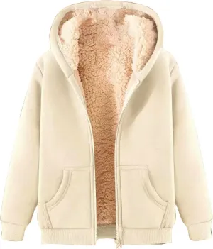Womens Fleece Lined Jacket Oversized Full Zip Long Sleeve Hooded Outwear Casual Thicken Warm Jacket 2025 Winter Coats