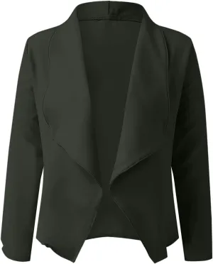 Women's Long Blazer Color Solid Open Front Cardigan Sleeve Casual Jacket Coat Oversized Blazer