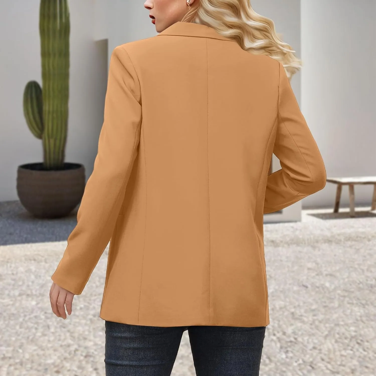 Womens Open Front Blazers Long Sleeve Casual Button Work Office Blazer Jacket Dressy Business Outfits