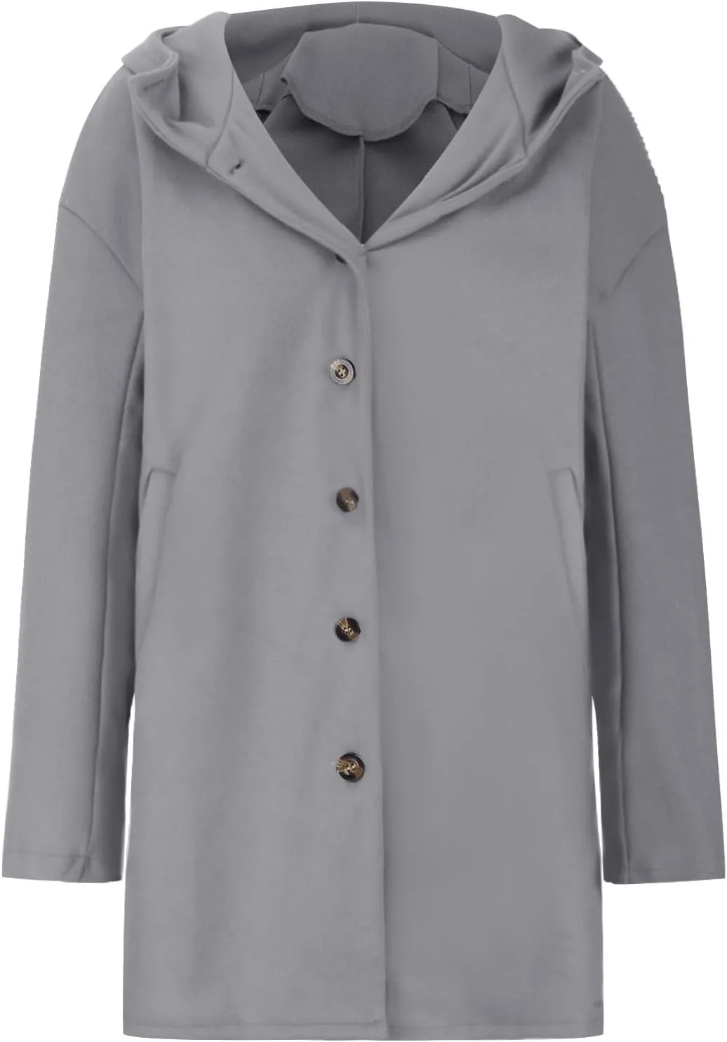 Women's Thicken Wool Blend Oversized Hoodeed Trench Coats Stand Collar Single Breasted Pea Coat Plus Size Overcoat