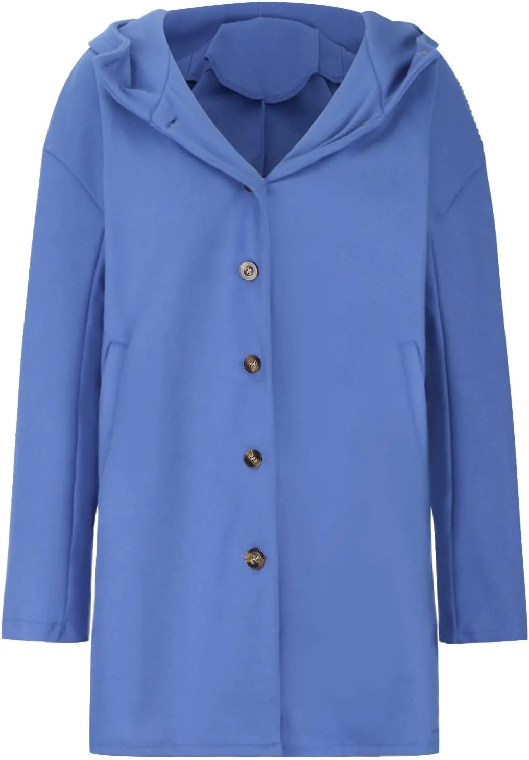 Women's Thicken Wool Blend Oversized Hoodeed Trench Coats Stand Collar Single Breasted Pea Coat Plus Size Overcoat